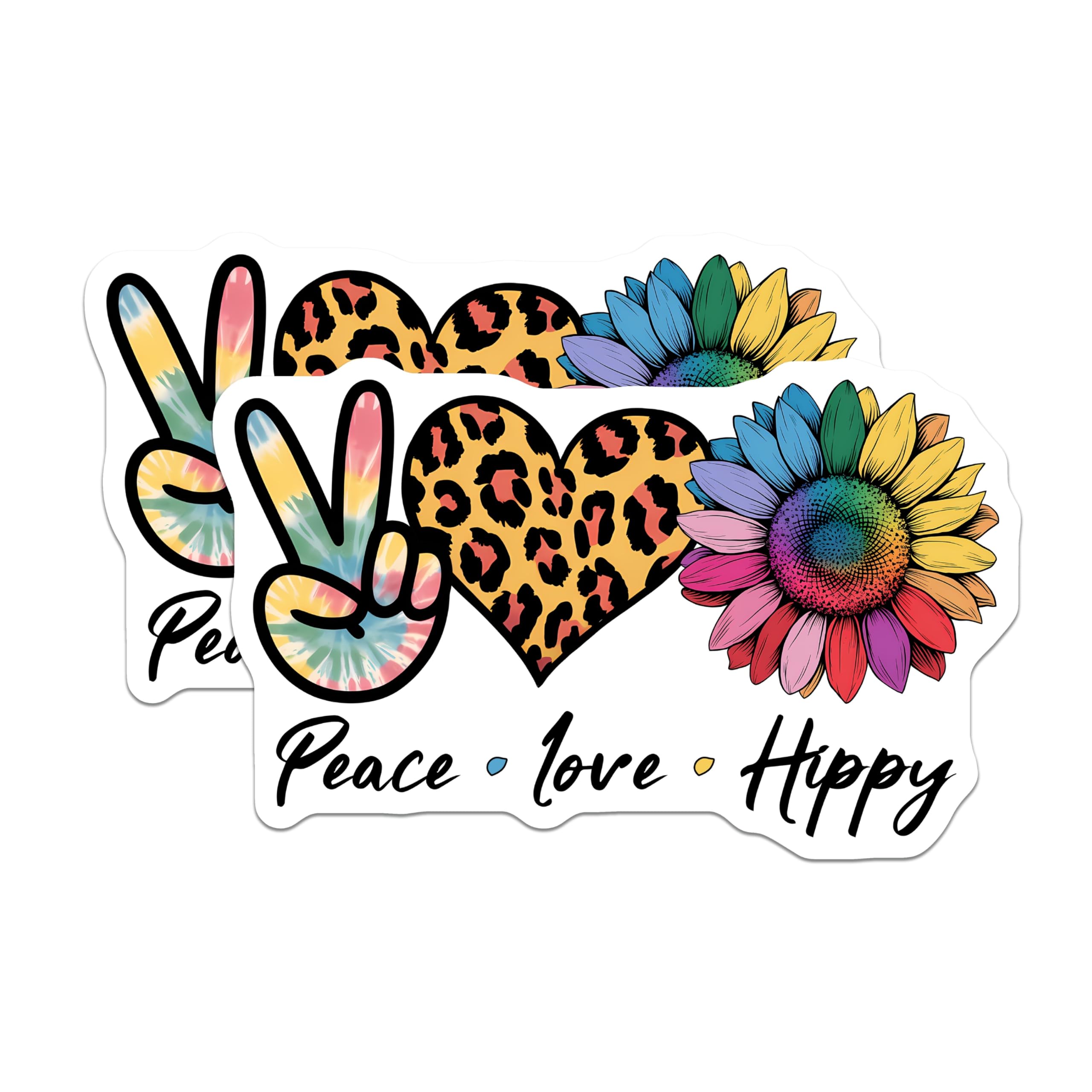 (2 Pack) Peace Love Hippy Magnets - Tie Dye Peace Sign - Leopard Heart Rainbow Sunflower - 5" On Longest Side - Premium Magnet - for Cars, Refrigerators, Toolboxes, Lockers - Made in USA - MAG14841