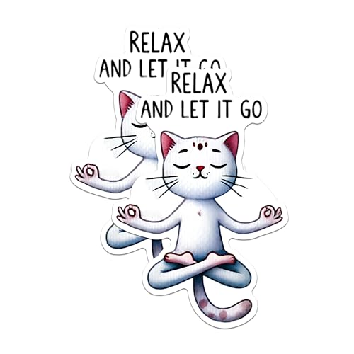 (2 Packs) Relax and Let It Go Meditating Cat Magnets - Peaceful Peace Cat Yoga Magnets - 5 Inches On Longest Side - Premium Magnet - for Fridges, Toolboxes, Cars - Made in USA - MAG2420