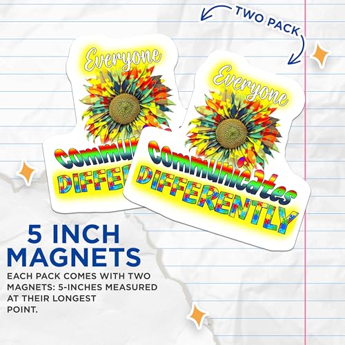 (2 Pack) Autism Awareness Magnets - Inspirational Quote - Sunflower Puzzle Print - 5" On Longest Side - for Cars, Fridges, Toolboxes - Made in USA - MAG7157