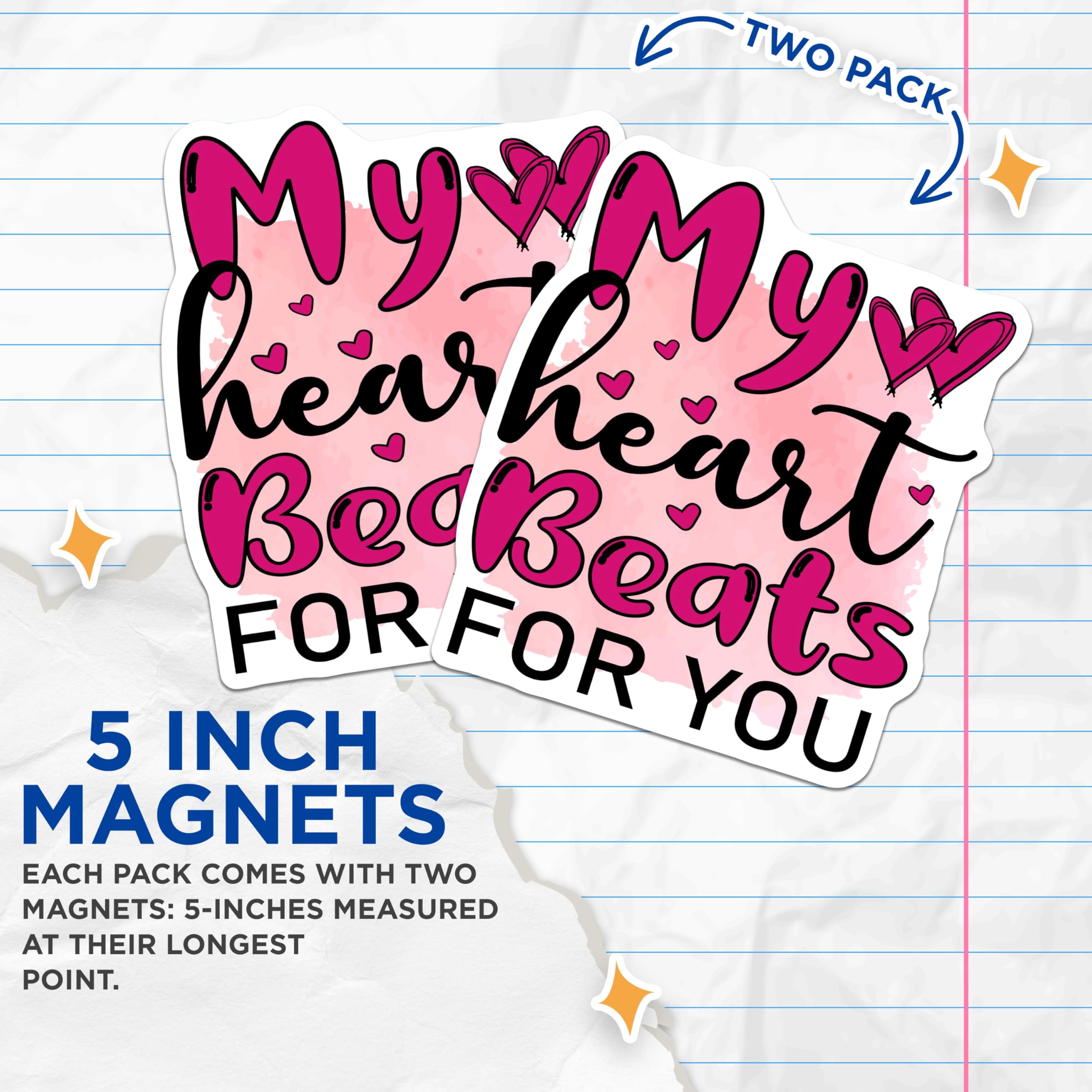 (2 Pack) My Heart Beats for You Magnets - Romantic Sentiment Decor - Heartfelt Love Expression - 5 Inches On Longest Side - Thick Durable Magnet - Made in USA - MAG20583
