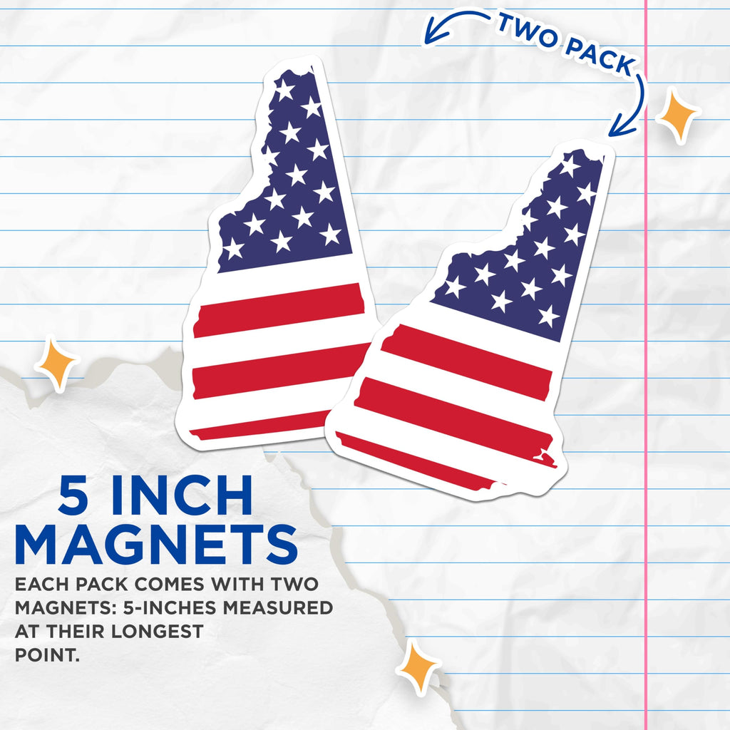 (2 Pack) New Hampshire Flag Magnets - Patriotic State Outline - USA America Pride Decor - 5 Inches On Longest Side - Thick Durable Magnet - Made in USA - MAG22466