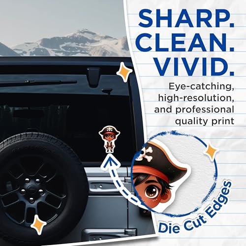 (2 Pack) Cute Pirate Stickers - Pirate Character - Adorable Cartoon - 5" On Longest Side - Sticks to Smooth Flat Surfaces - Made in USA - BMCS6481