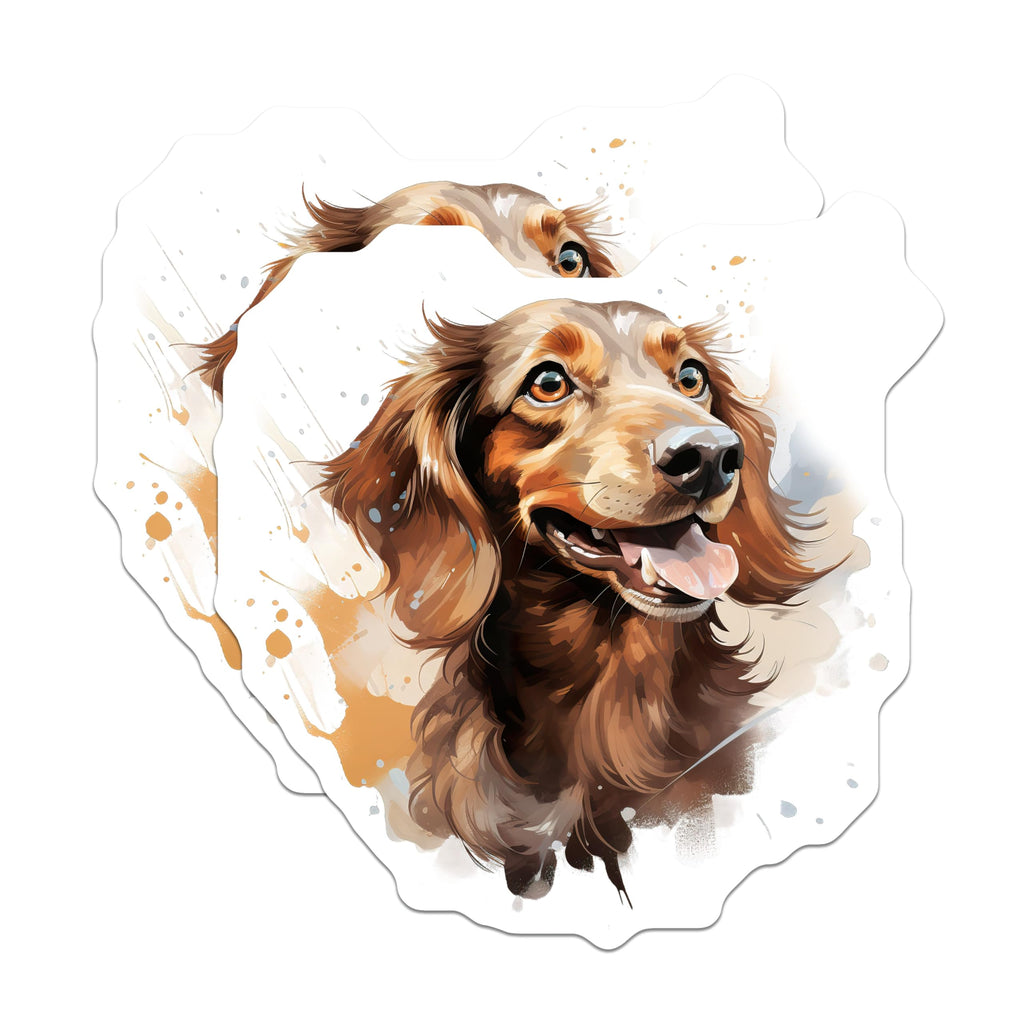 (2 Pack) Long Haired Dachshund Magnets - Happy Brown Wiener Dog Art - Pet Parent Refrigerator Locker Decor - 5 Inches On Longest Side - Thick Durable Magnet - Made in USA - MAG26379