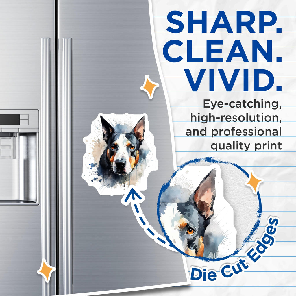 (2 Pack) Blue Heeler Magnets - Australian Cattle Dog Art - Watercolor Pet Decor - 5 Inches On Longest Side - Thick Durable Magnet - Made in USA - MAG23278