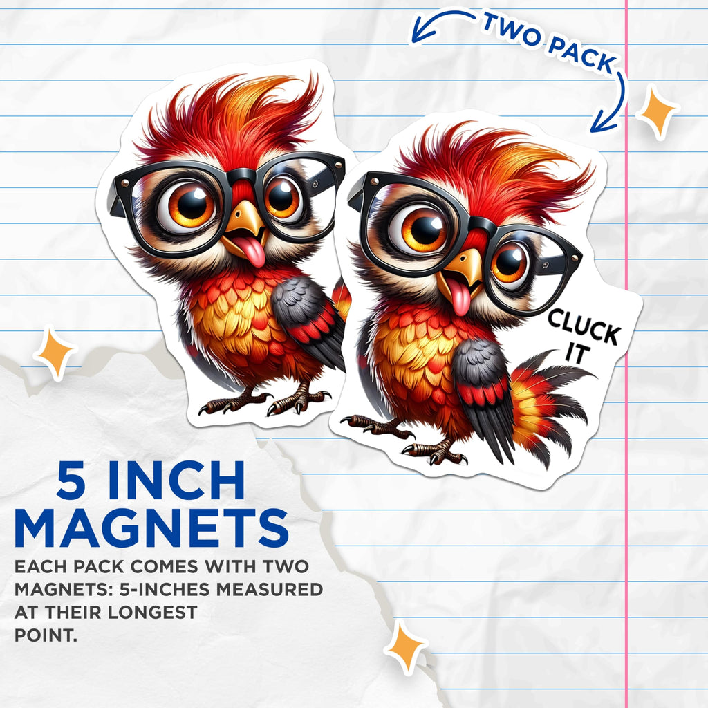 (2 Pack) Chicken Magnets - Funny Cluck It Magnet - Quirky Fridge Magnets - 5" On Longest Side - Premium Magnet - for Cars, Refrigerators, Toolboxes, Lockers - Made in USA - MAG15741