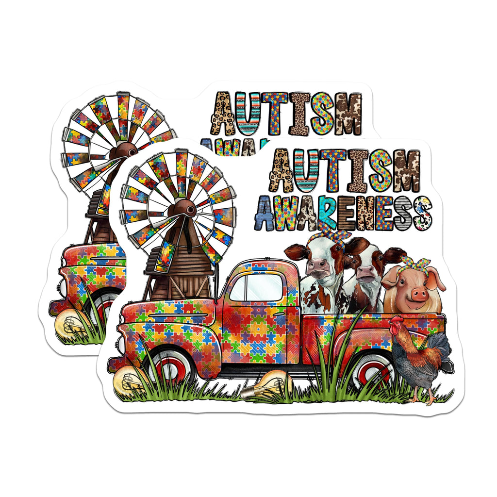 (2 Pack) Autism Awareness Puzzle Piece Magnets - Farm Animals Neurodiversity Support - Special Education Advocate Decor - 5 Inches On Longest Side - Thick Durable Magnet - Made in USA - MAG28191