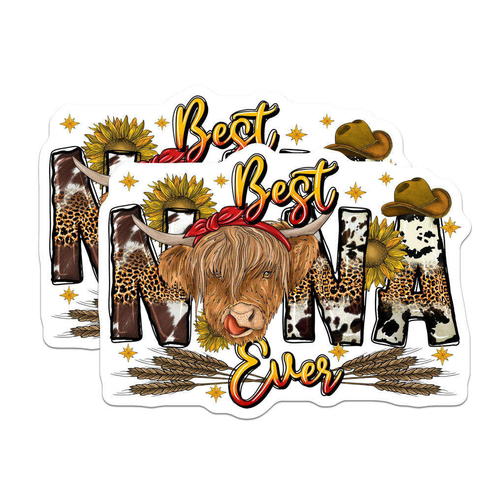 (2 Pack) Highland Cow Mama Magnets - Best Mama Ever Decor - Rustic Cow Print Refrigerator Magnets - 5 Inches On Longest Side - Thick Durable Magnet - Made in USA - MAG30528
