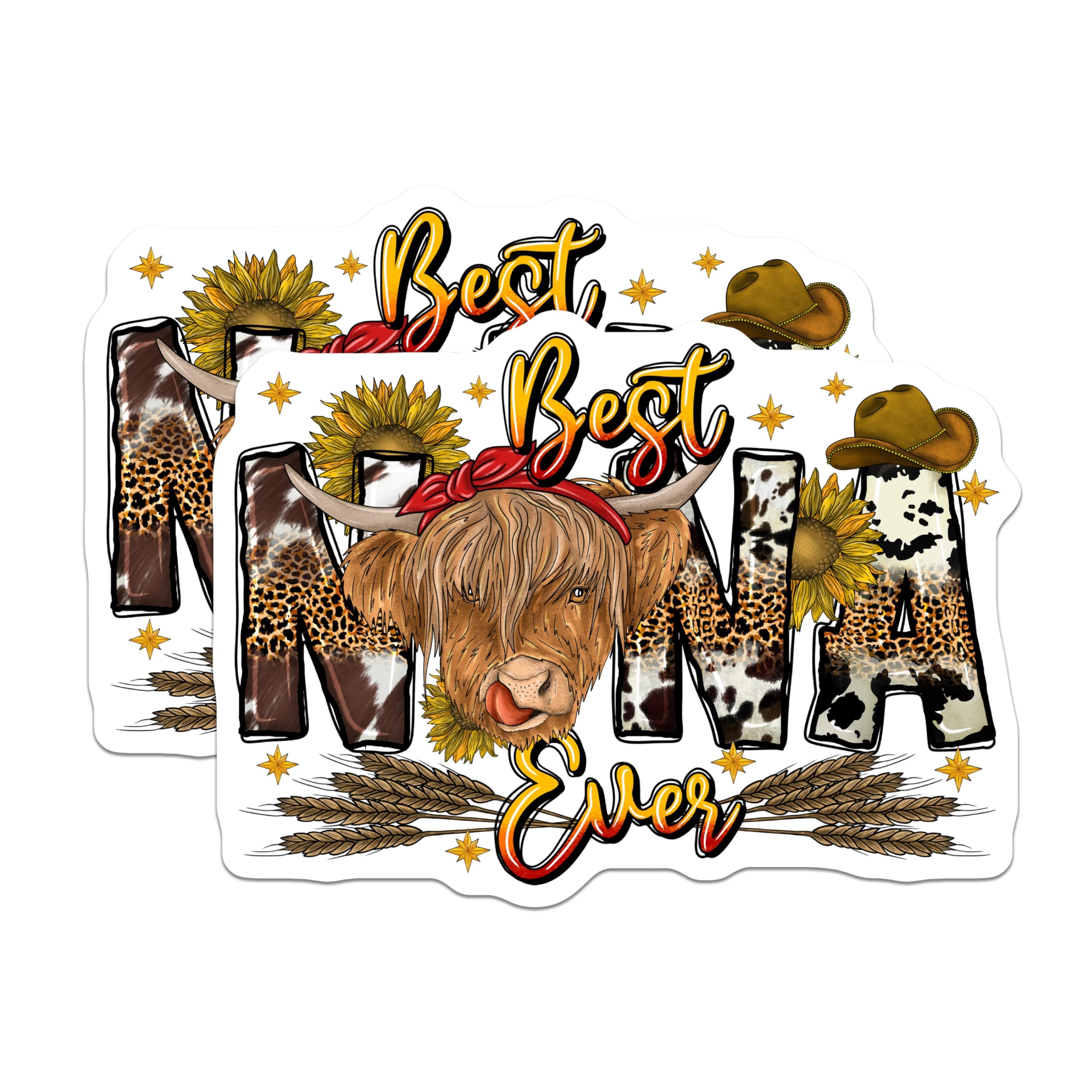 (2 Pack) Highland Cow Mama Magnets - Best Mama Ever Decor - Rustic Cow Print Refrigerator Magnets - 5 Inches On Longest Side - Thick Durable Magnet - Made in USA - MAG30528