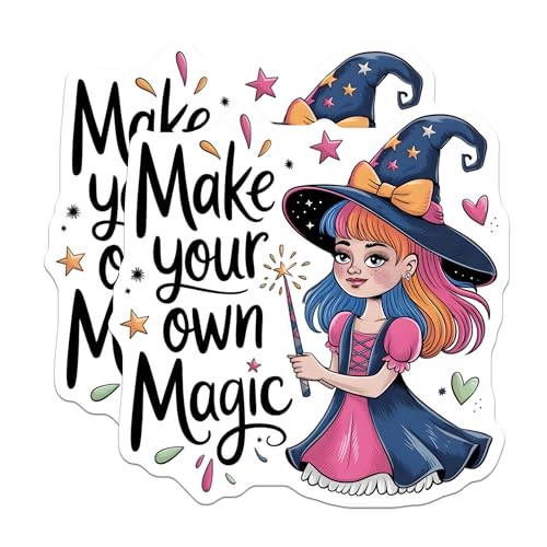 (2 Pack) Make Your Own Magic Stickers - Cute Witch - Inspirational Quotes - 5" On Longest Side - Sticks to Smooth Flat Surfaces - Made in USA - BMCS6533
