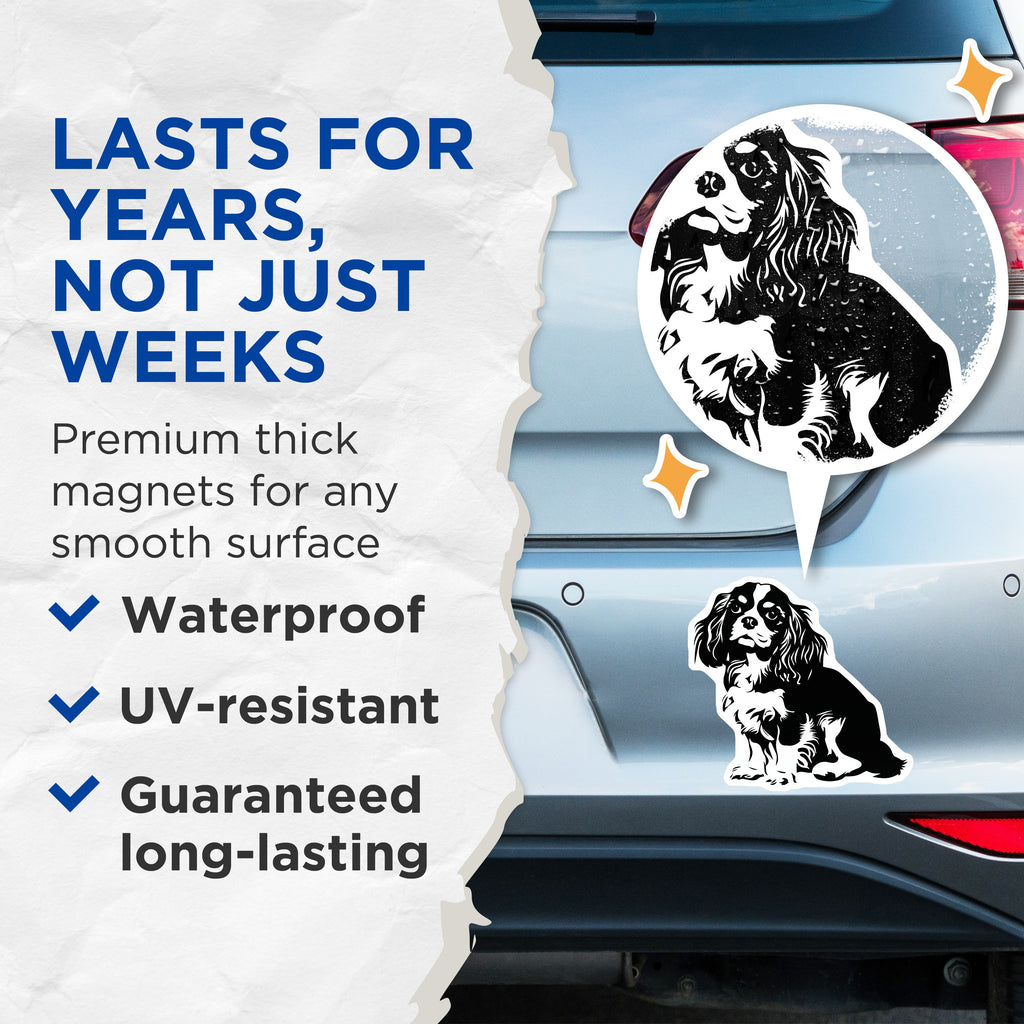 (2 Pack) Cavalier King Charles Spaniel Magnets - Dog Mom Dad Accent - Pet Lover Refrigerator Decor - 5 Inches On Longest Side - Thick Durable Magnet - Made in USA - MAG38383