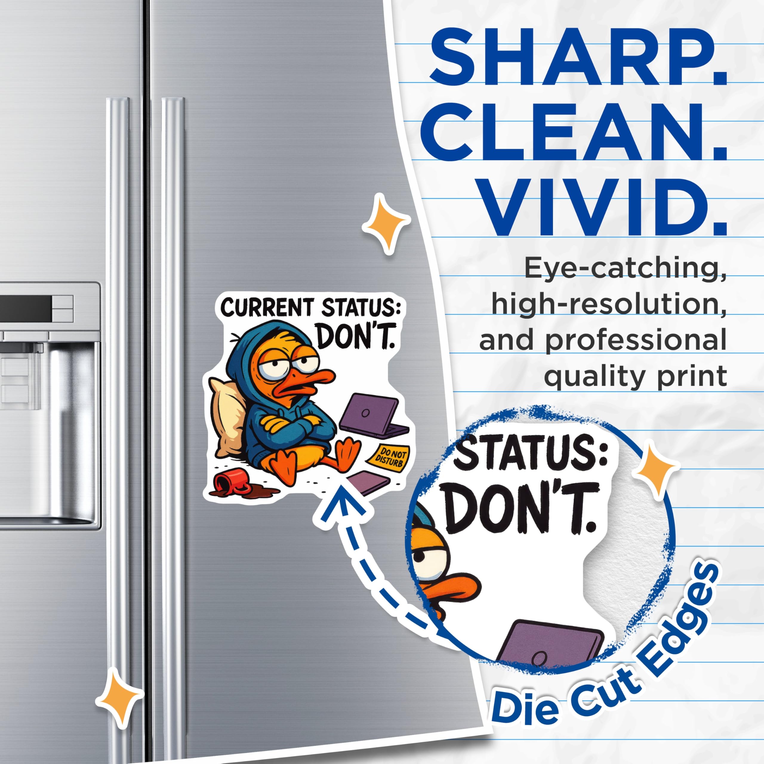 (2 Pack) Grumpy Duck Magnets - Current Status Dont Humor - Funny Sarcastic Mood Magnets - 5 Inches On Longest Side - Thick Durable Magnet - Made in USA - MAG20369
