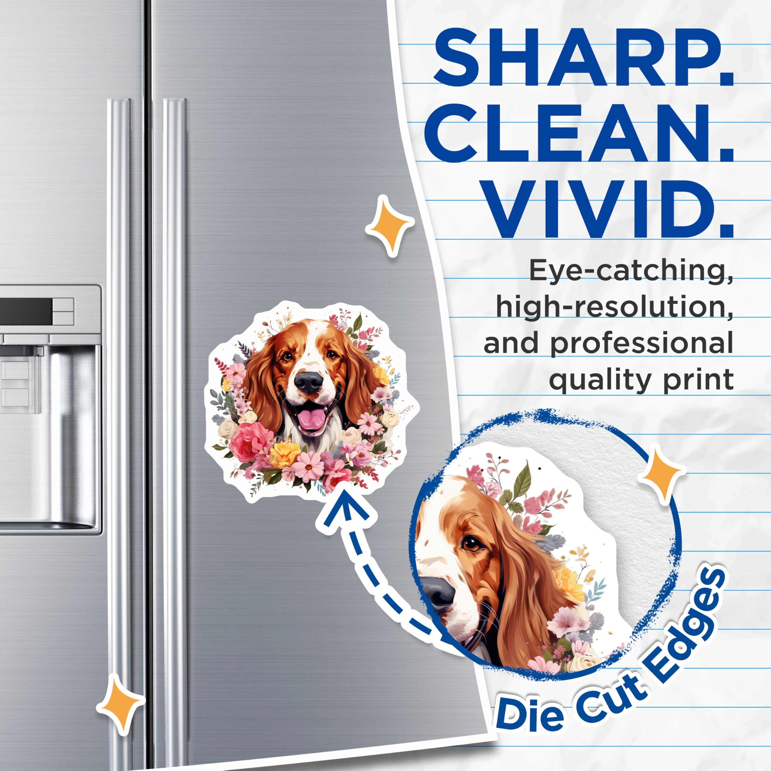 (2 Pack) Floral Spaniel Dog Magnets - Cute Dog Lover Fridge Magnets - Spring Kitchen Decor for Dog Moms - 5 Inches On Longest Side - Thick Durable Magnet - Made in USA - MAG29972