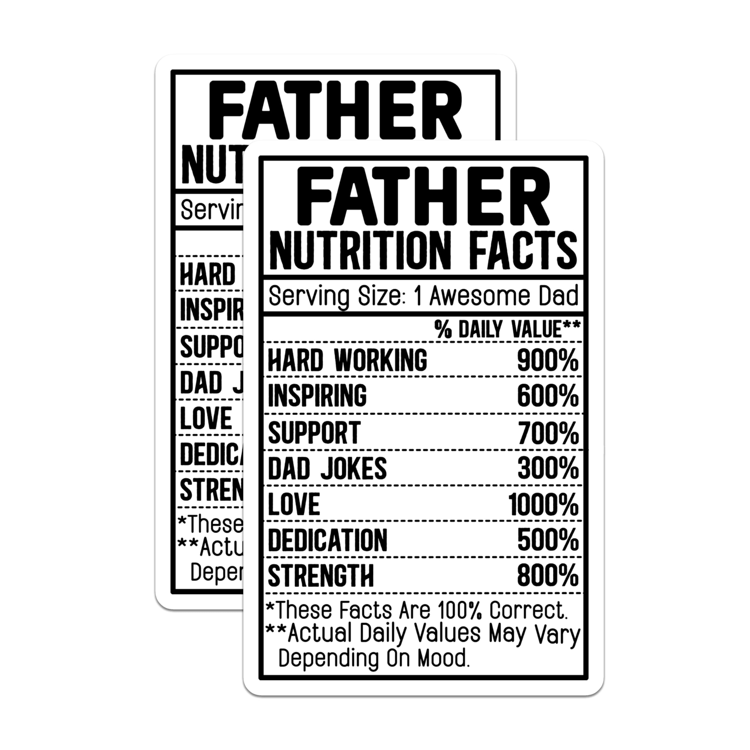 (2 Pack) Father Nutrition Facts Magnets - Inspirational Dad Magnets - Father's Day Magnets - 5" On Longest Side - for Cars, Fridges, Toolboxes - Made in USA - MAG3987