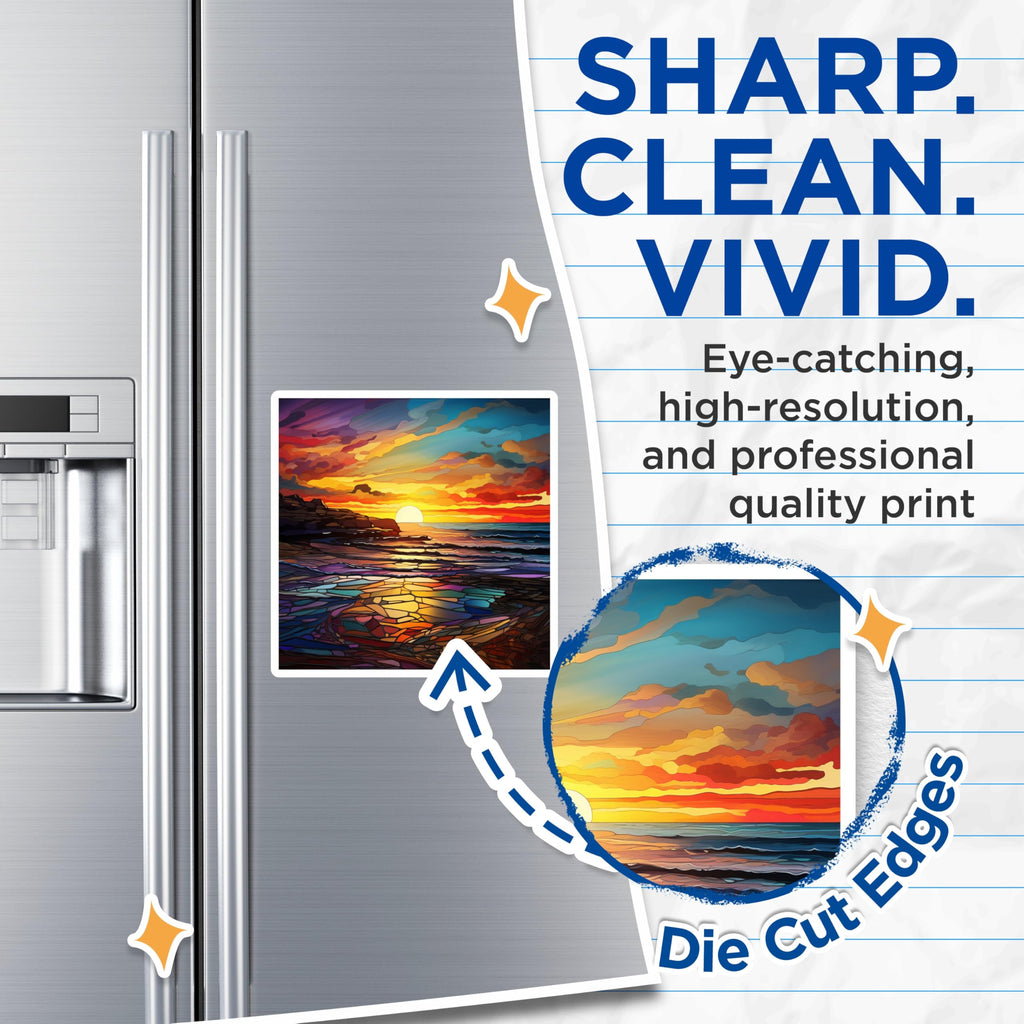 (2 Pack) Stained Glass Sunset Magnets - Mosaic Ocean View - Vibrant Coastal Decor - 5 Inches On Longest Side - Thick Durable Magnet - Made in USA - MAG25174