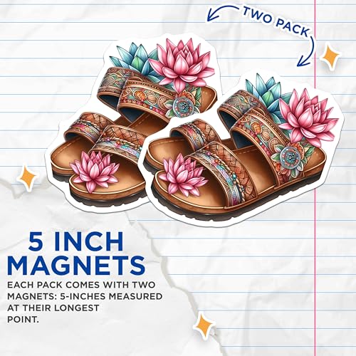 (2 Pack) Boho Floral Sandal Magnets Magnets - Colorful Shoe Art - 5" On Longest Side - Made in USA - Sticks to Refrigerators & Metal Surfaces - MAG8856