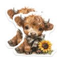 (2 Pack) Cute Highland Cow Magnets - Watercolor Farmhouse Decor - Sunflower Baby Animal Art - 5 Inches On Longest Side - Thick Durable Magnet - Made in USA - MAG39817