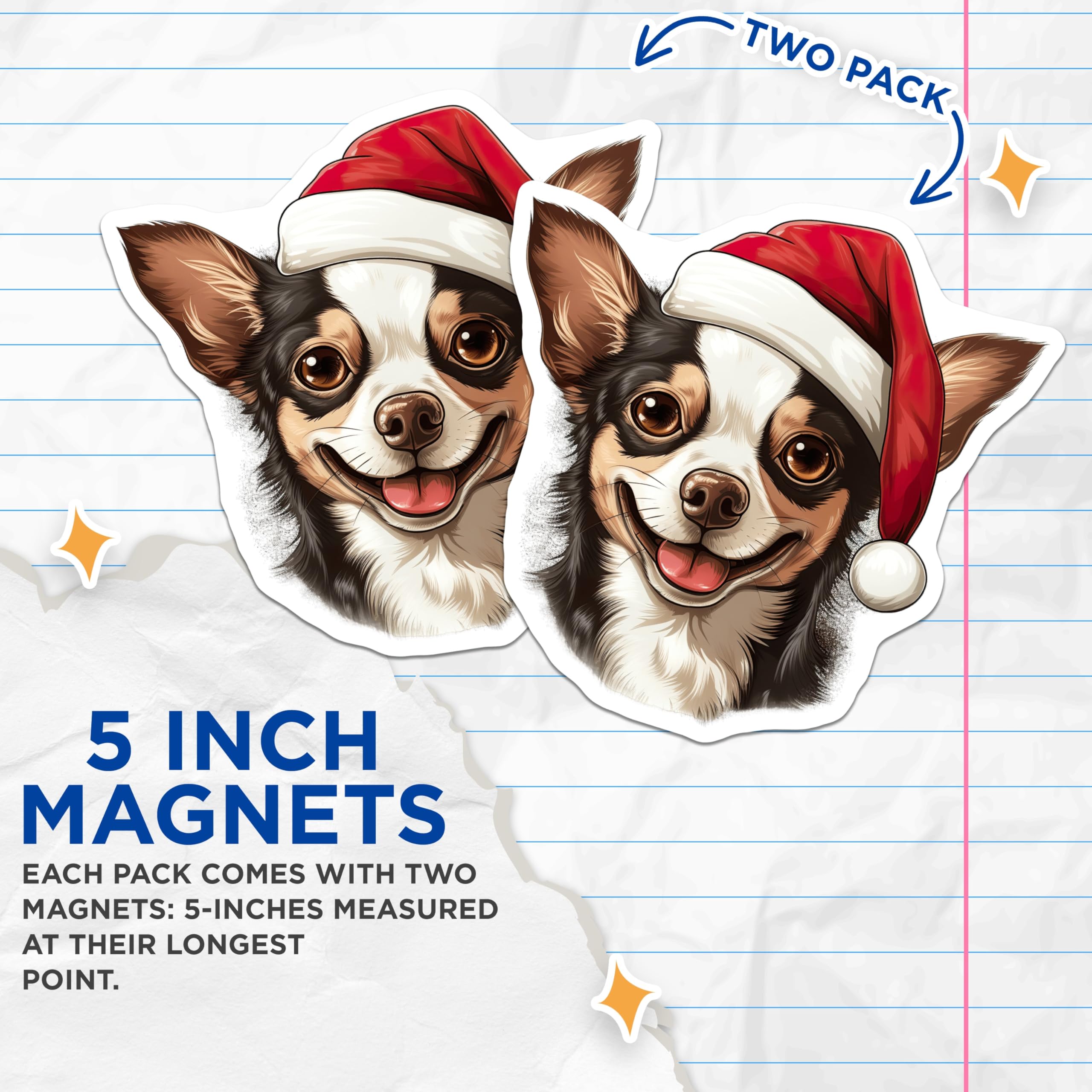 (2 Pack) Christmas Chihuahua Magnets - Santa Hat Dog Decor - Holiday Pet Lover Fridge Accessories - 5 Inches On Longest Side - Thick Durable Magnet - Made in USA - MAG28295