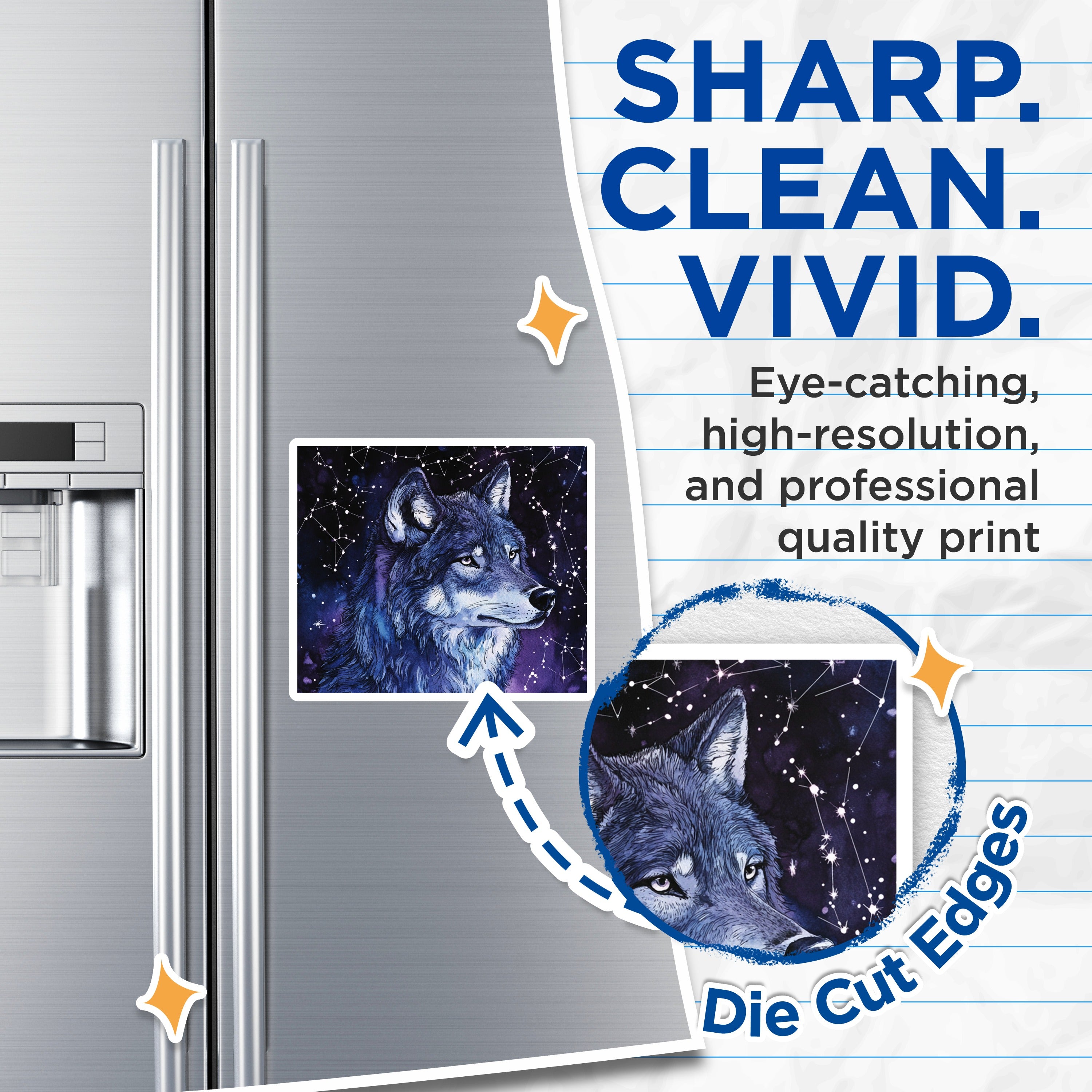 (2 Pack) Wolf Magnets - Celestial Galaxy Animal Art - Mystical Wildlife Refrigerator Decor for Nature Lovers - 5 Inches On Longest Side - Thick Durable Magnet - Made in USA - MAG39593