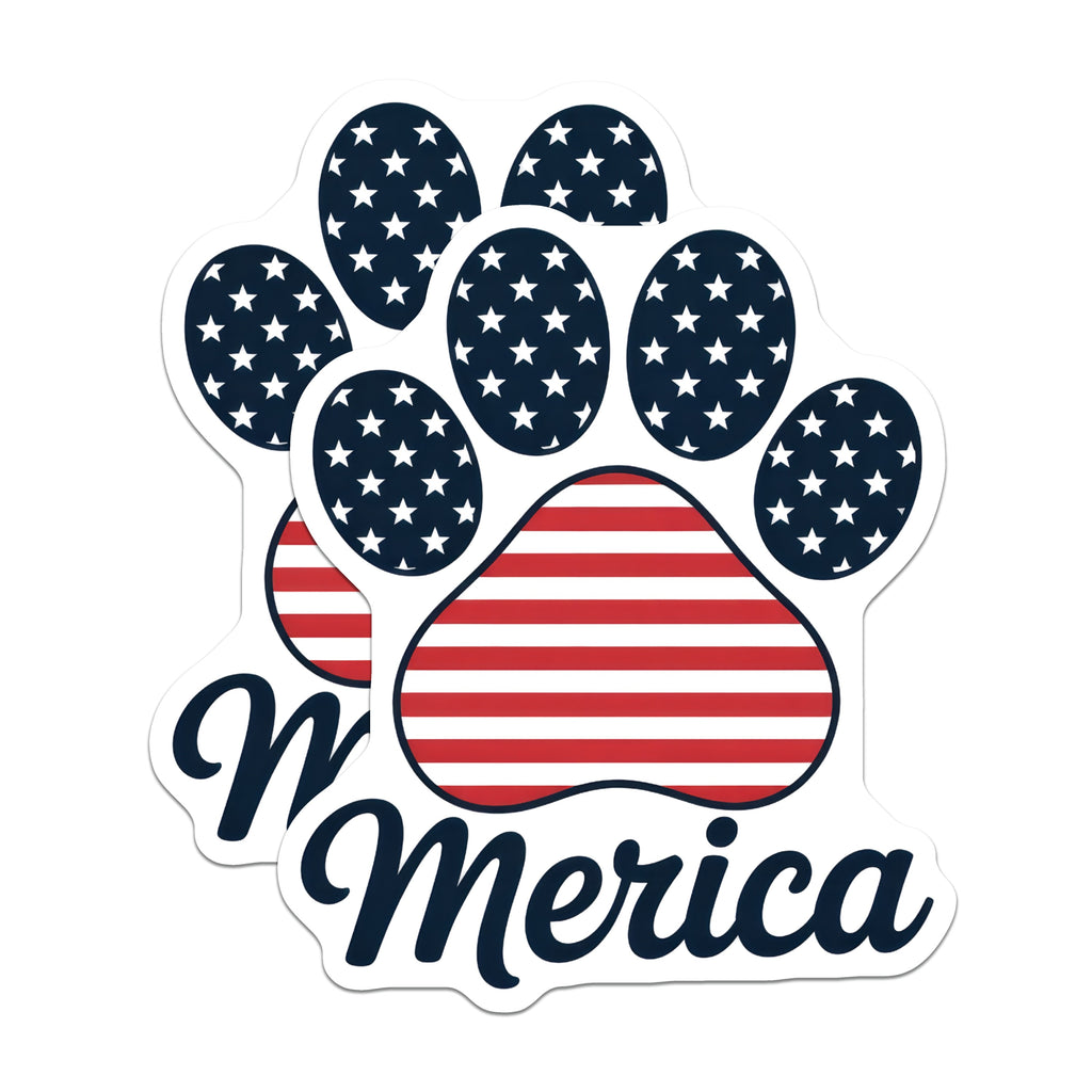 (2 Pack) Patriotic Paw Print Magnets - Merica USA Flag Dog Lover - Fourth of July Auto Fridge Decor - American Pet Accent - 5 Inches On Longest Side - Thick Durable Magnet - Made in USA - MAG38108