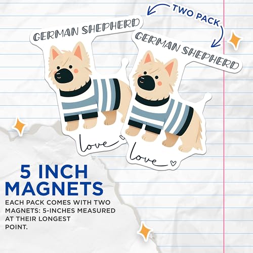 (2 Pack) German Shepherd Love Magnets - Cute Dog Fridge Magnet - Puppy Decor for Dog Lovers - 5" On Longest Side - for Cars, Fridges, Toolboxes - Made in USA - MAG7300