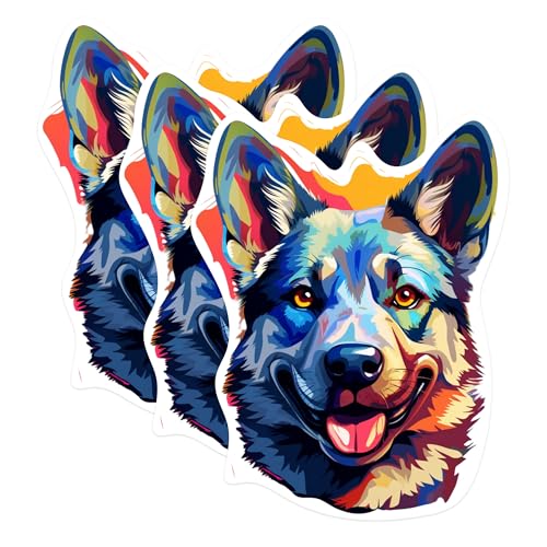 (3 Pack) Colorful Dog Decals - Pop Art Dog Face - Laptop Decals - 3 Inches On Longest Side - Easy Peel & Apply - Made in USA - 3MCS0761