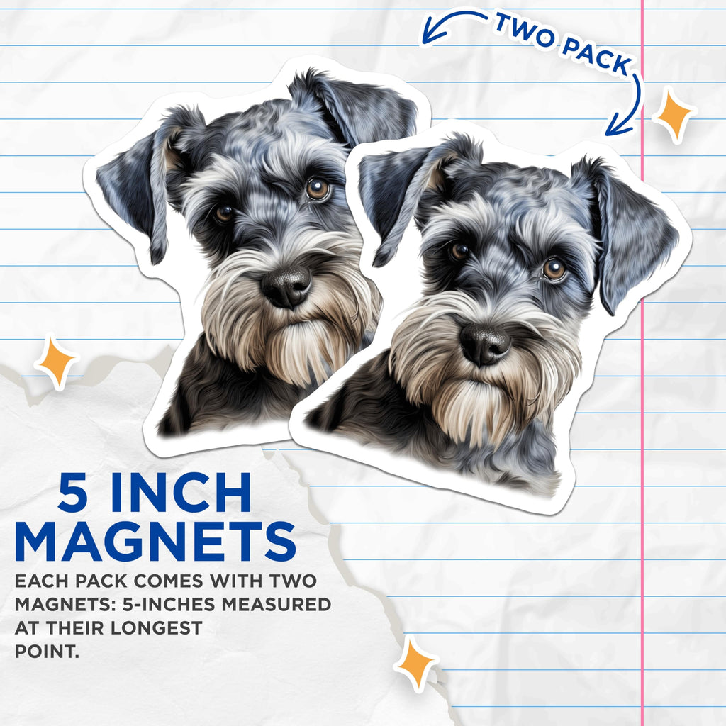 (2 Pack) Miniature Schnauzer Magnets - Dog Breed Decor - Pet Lover Home Kitchen Display - 5 Inches On Longest Side - Thick Durable Magnet - Made in USA - MAG30443