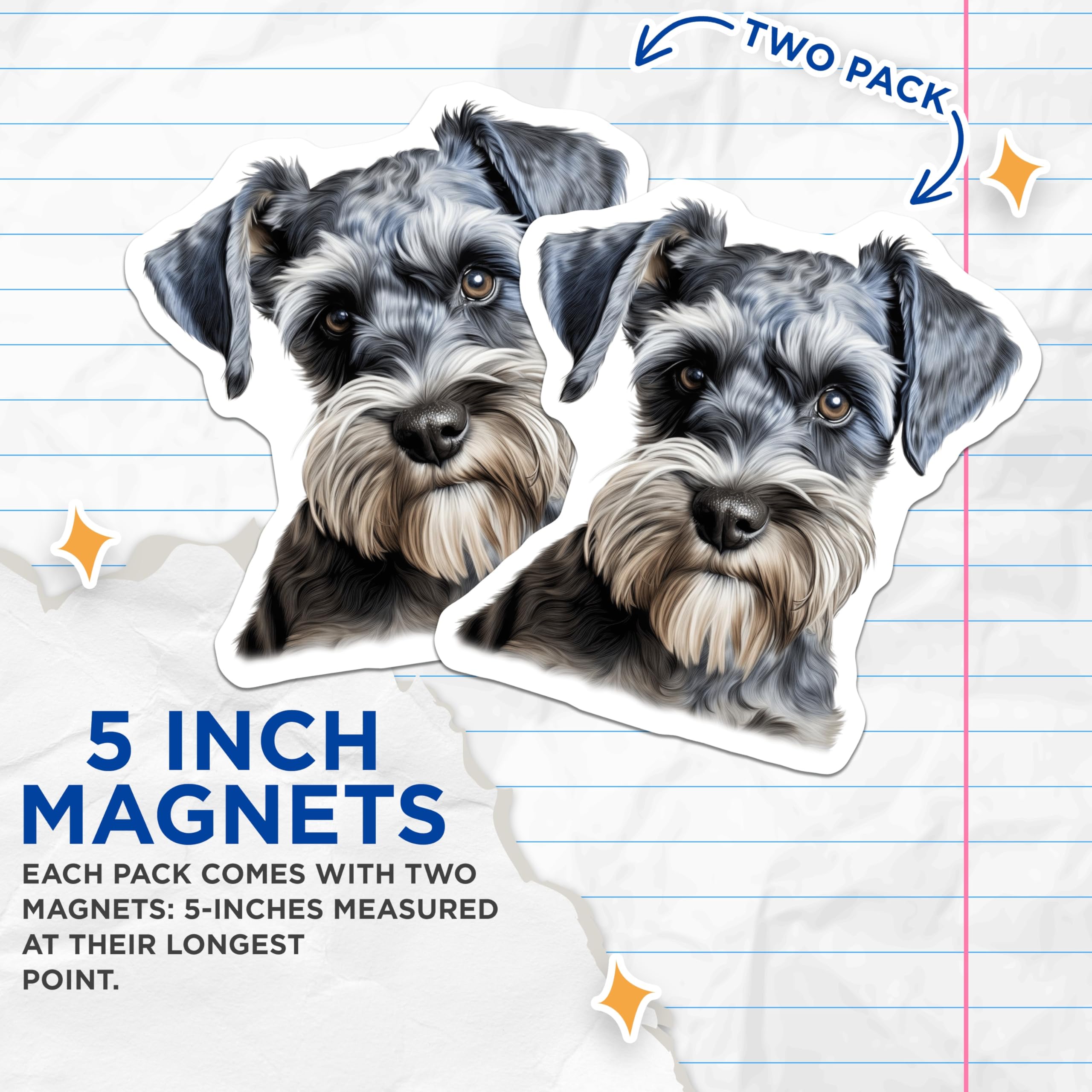 (2 Pack) Miniature Schnauzer Magnets - Dog Breed Decor - Pet Lover Home Kitchen Display - 5 Inches On Longest Side - Thick Durable Magnet - Made in USA - MAG30443