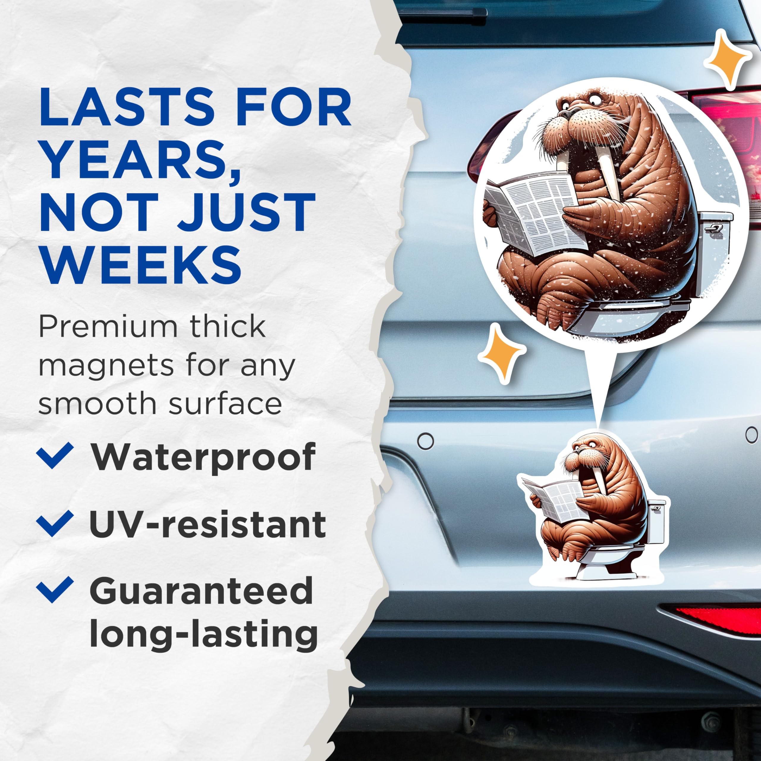 (2 Pack) Walrus on Toilet Magnets - Funny Bathroom Art - Novelty Fridge Magnets - 5" On Longest Side - Premium Magnet - for Cars, Refrigerators, Toolboxes, Lockers - Made in USA - MAG14277