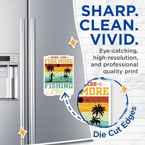 (2 Pack) Work Less Fish More Magnets - Fishing Club - Fisherman Gift - Outdoor Adventures - 5" On Longest Side - for Cars, Fridges, Toolboxes - Made in USA - MAG4569