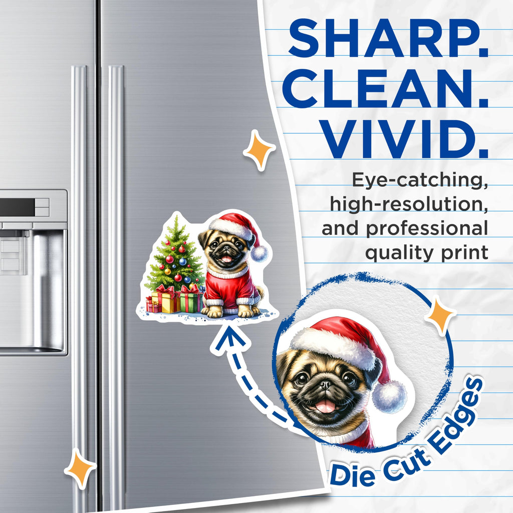 (2 Pack) Cute Pug Christmas Magnets - Holiday Dog Decor - Festive Pet Parent Appliance Accent - 5 Inches On Longest Side - Thick Durable Magnet - Made in USA - MAG29279