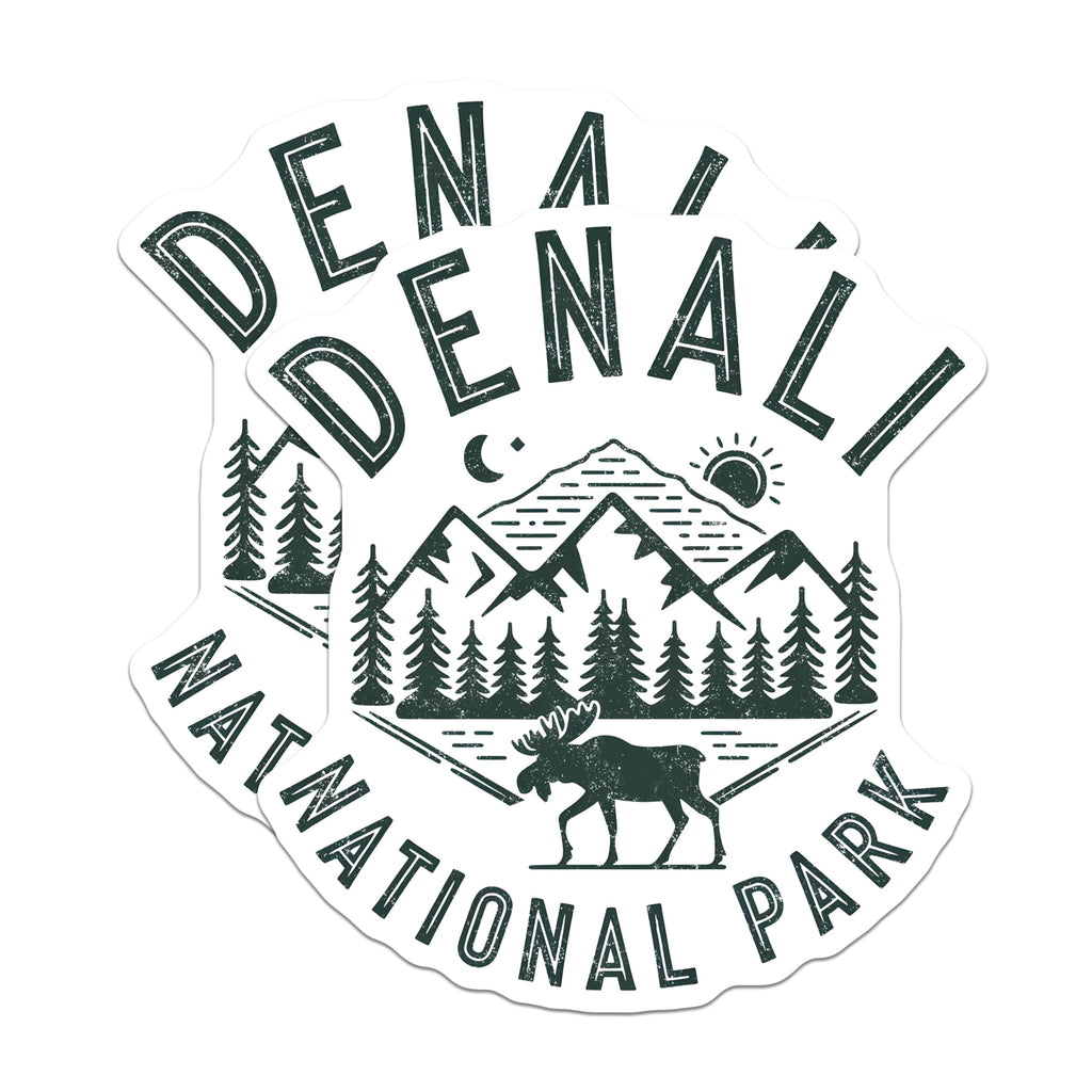 (2 Pack) Denali Magnets - National Park - Moose Decor - Travel Souvenir - 5" On Longest Side - Premium Magnet - for Cars, Refrigerators, Toolboxes, Lockers - Made in USA - MAG18300
