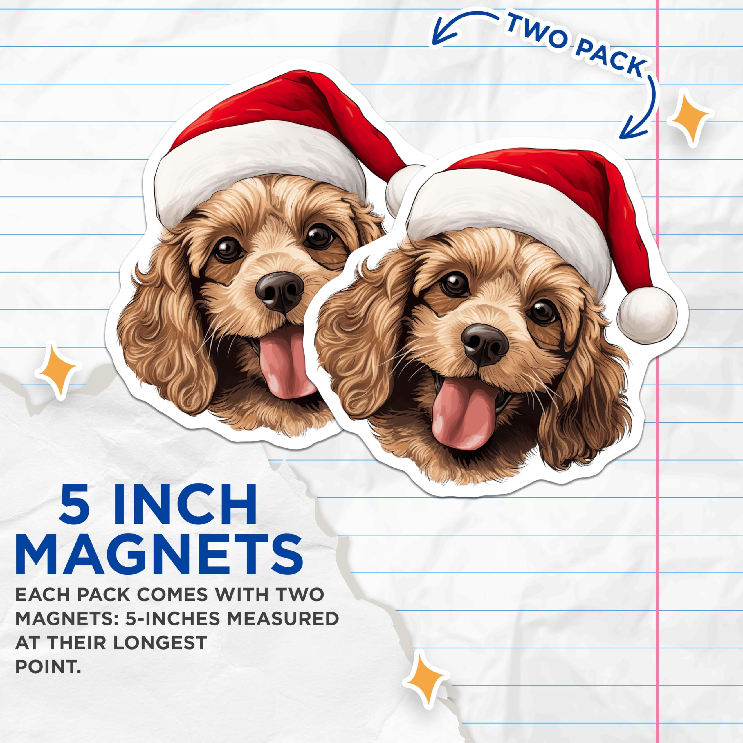 (2 Pack) Santa Hat Dog Magnets - Christmas Puppy Decor - Holiday Animal Lover - Pet Parent Present - Dog Breed Art - 5 Inches On Longest Side - Thick Durable Magnet - Made in USA - MAG30782