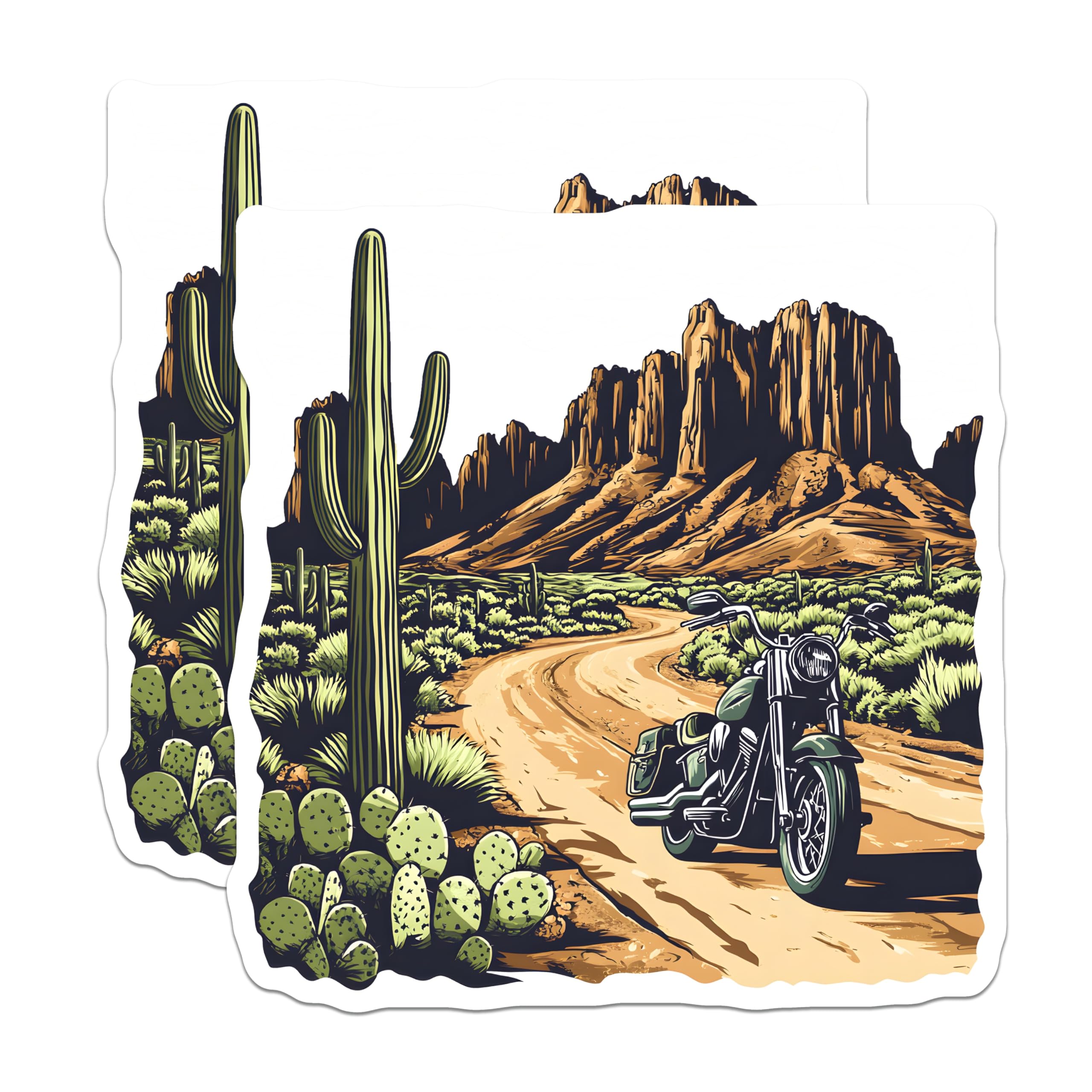 (2 Pack) Motorcycle Desert Magnets - Cactus Landmark Ride - Southwest Vibes Home Decor - 5" On Longest Side - Premium Magnet - for Cars, Refrigerators, Toolboxes, Lockers - Made in USA - MAG18842