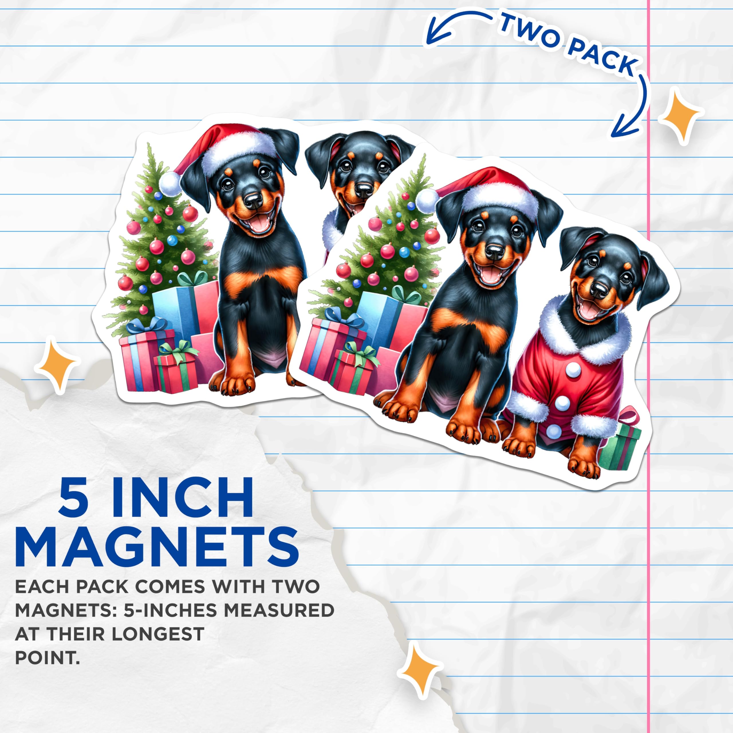 (2 Pack) Doberman Puppy Christmas Magnets - Holiday Pet Decor - Festive Dog Parent Accessories - 5 Inches On Longest Side - Thick Durable Magnet - Made in USA - MAG26739