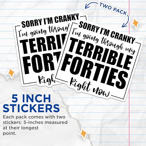 (2 Pack) Sorry IÃ¢â‚¬â„¢m Cranky Stickers - Funny Forty Stickers - Humorous Birthday Stickers - 5" On Longest Side - Sticks to Smooth Flat Surfaces - Made in USA - BMCS5835