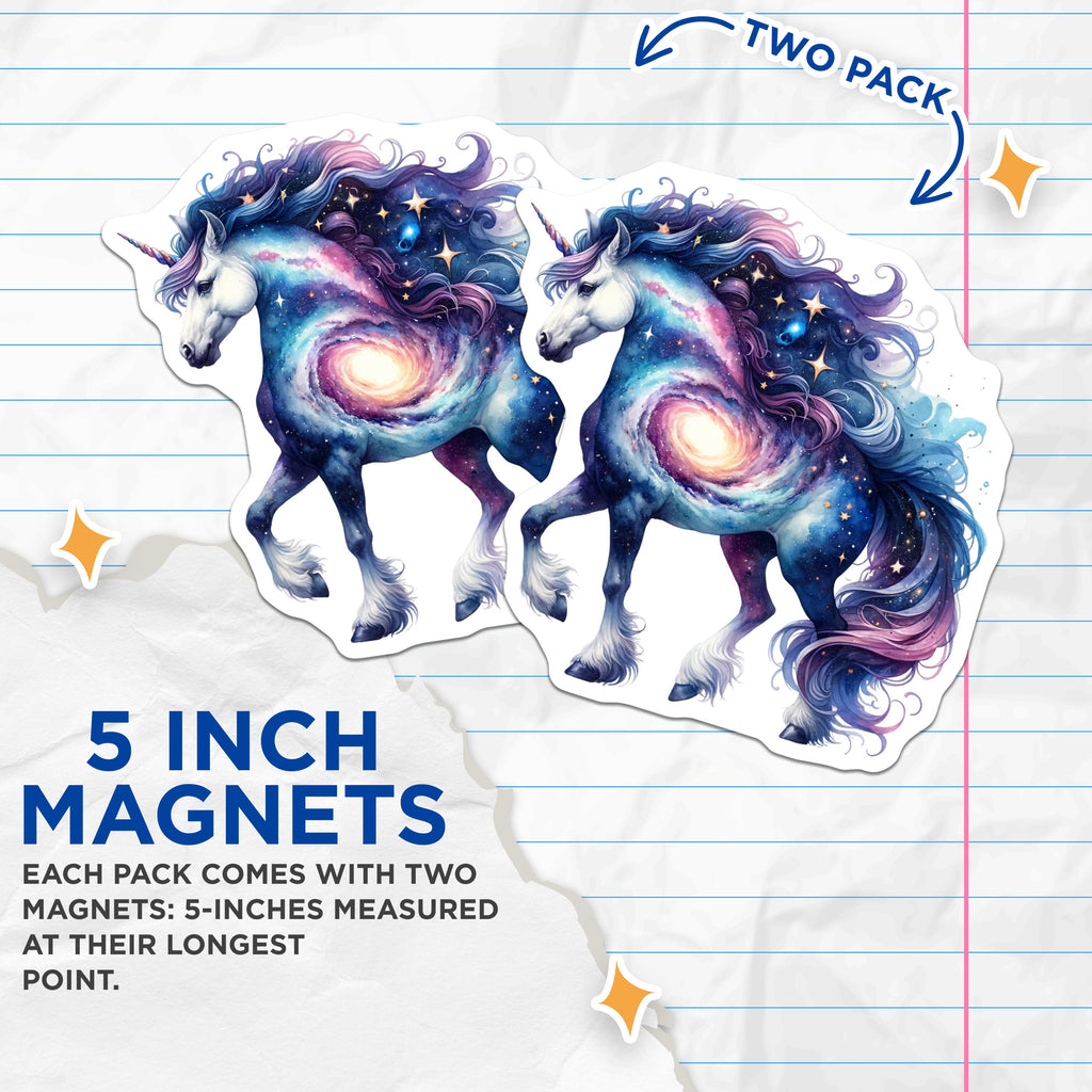 (2 Pack) Galaxy Unicorn Magnets - Celestial Fantasy Decor - Whimsical Space Art - 5 Inches On Longest Side - Thick Durable Magnet - Made in USA - MAG37384