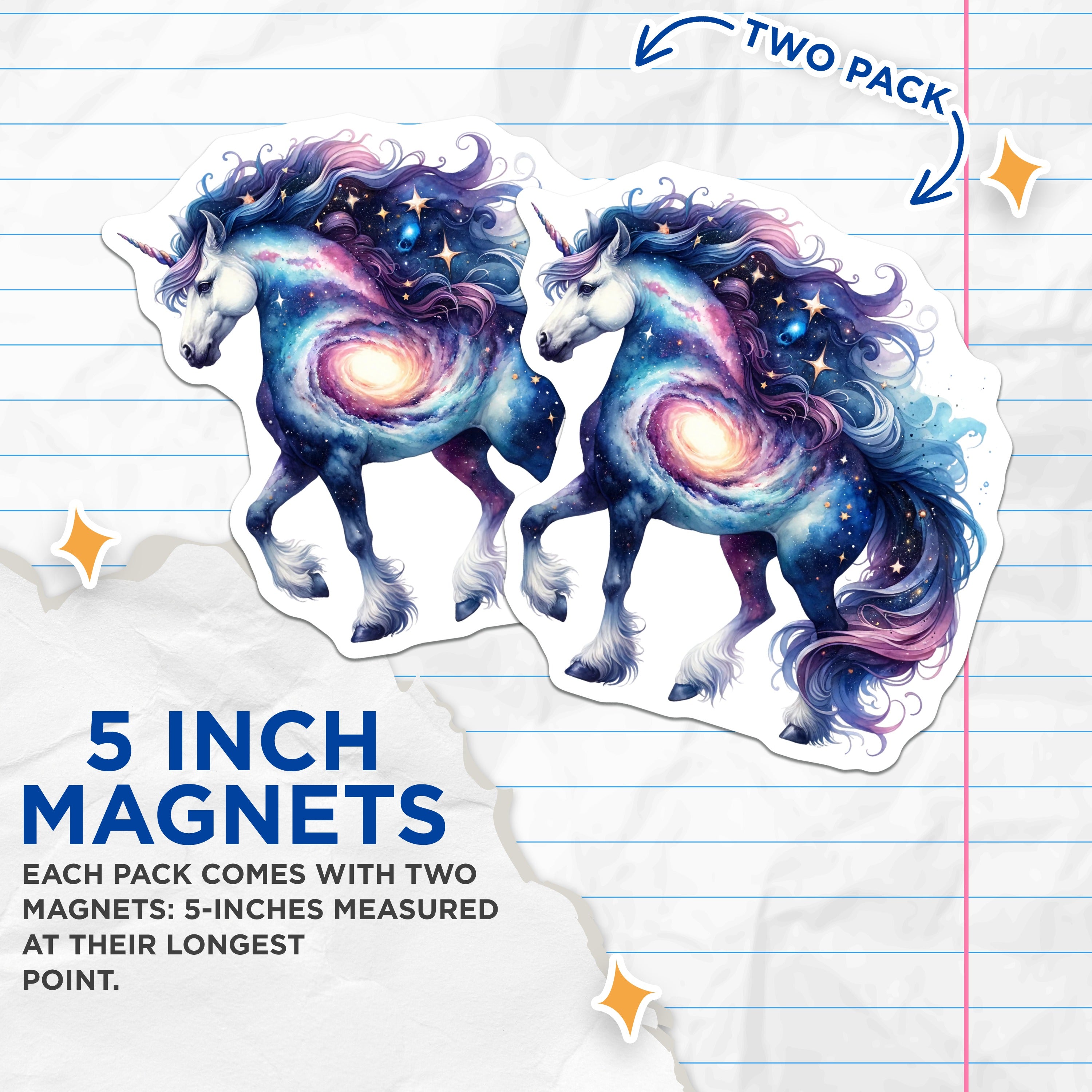 (2 Pack) Galaxy Unicorn Magnets - Celestial Fantasy Decor - Whimsical Space Art - 5 Inches On Longest Side - Thick Durable Magnet - Made in USA - MAG37384
