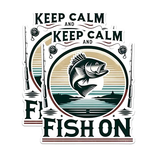 (2 Pack) Keep Calm and Fish On Magnets - Fishing Enthusiast Magnets - Decorative Fishing Magnets- 5" On Longest Side - for Fridges, Toolboxes, Cars - Made in USA - MAG2634