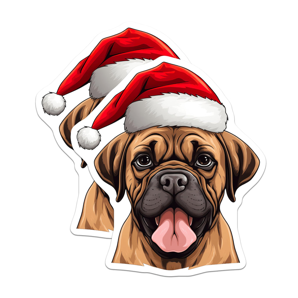 (2 Pack) Christmas Dog Magnets - Santa Hat Mastiff Puppy - Holiday Pet Owner Decor - 5 Inches On Longest Side - Thick Durable Magnet - Made in USA - MAG29532