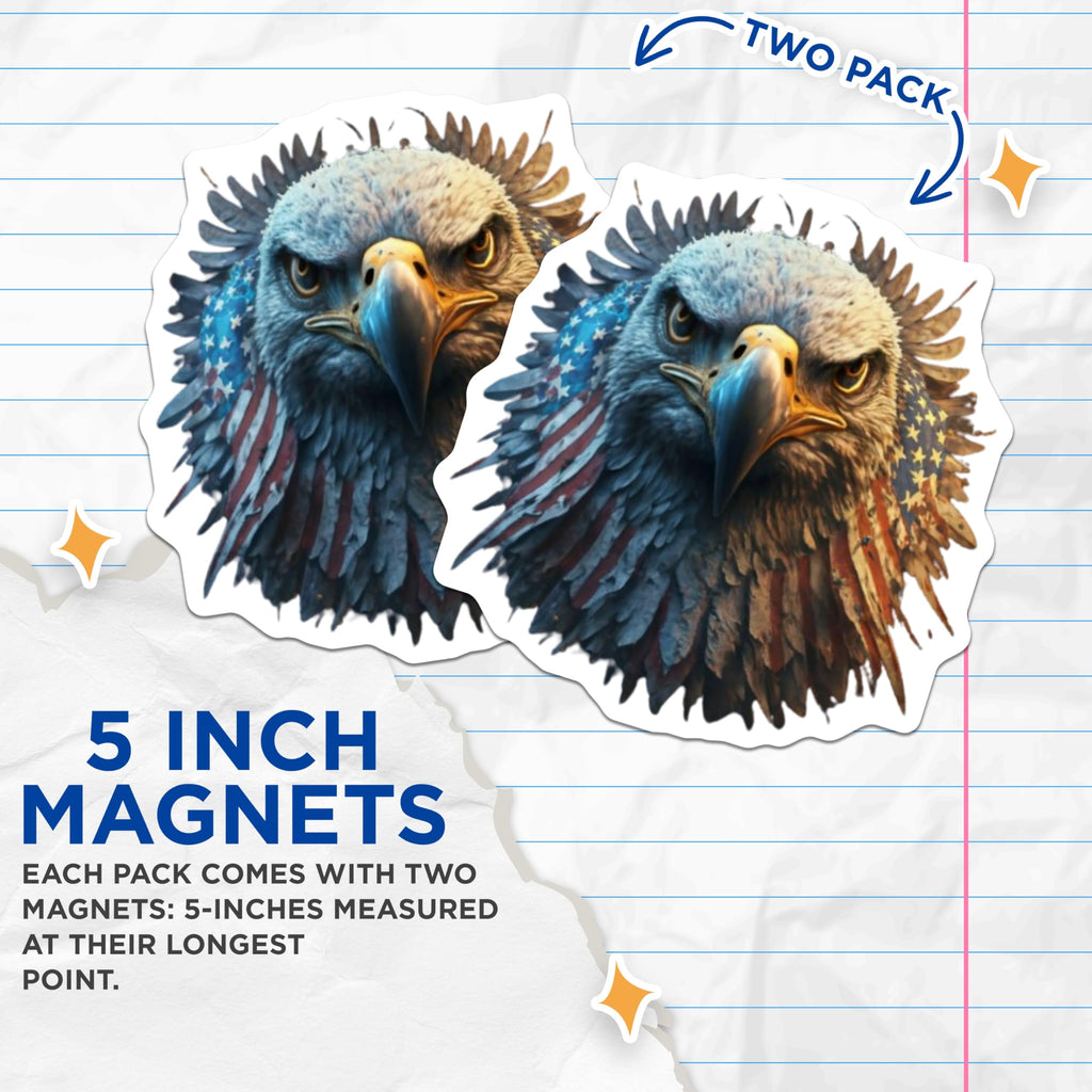 (2 Pack) American Bald Eagle Magnets - Patriotic USA Flag Art - Freedom Symbol Fridge Decal - Military Veteran Pride - 5 Inches On Longest Side - Thick Durable Magnet - Made in USA - MAG22891