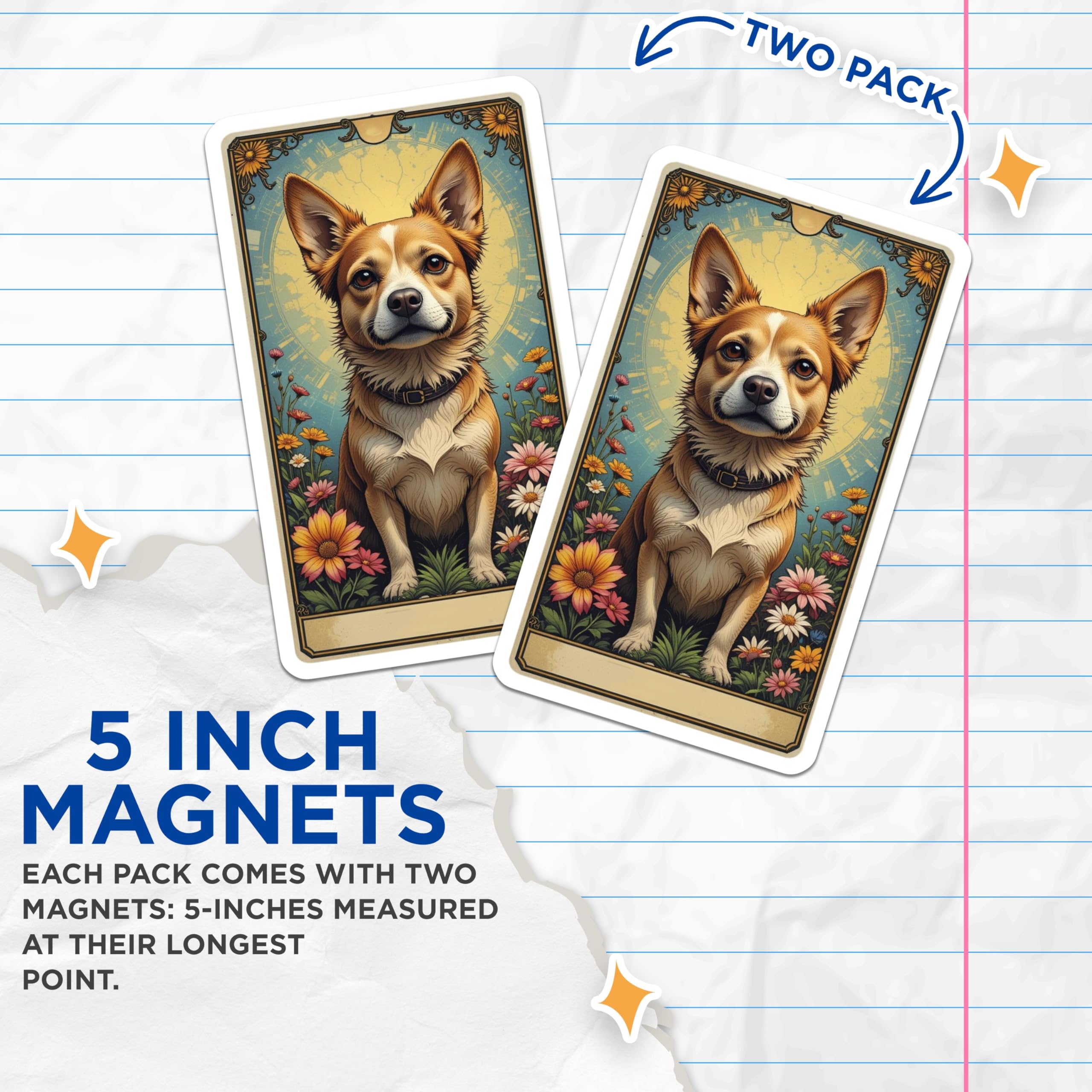 (2 Pack) Adorable Chihuahua Dog Magnets - Mystical Tarot Card Art - Vintage Pet Lover Fridge Decor - 5 Inches On Longest Side - Thick Durable Magnet - Made in USA - MAG21428