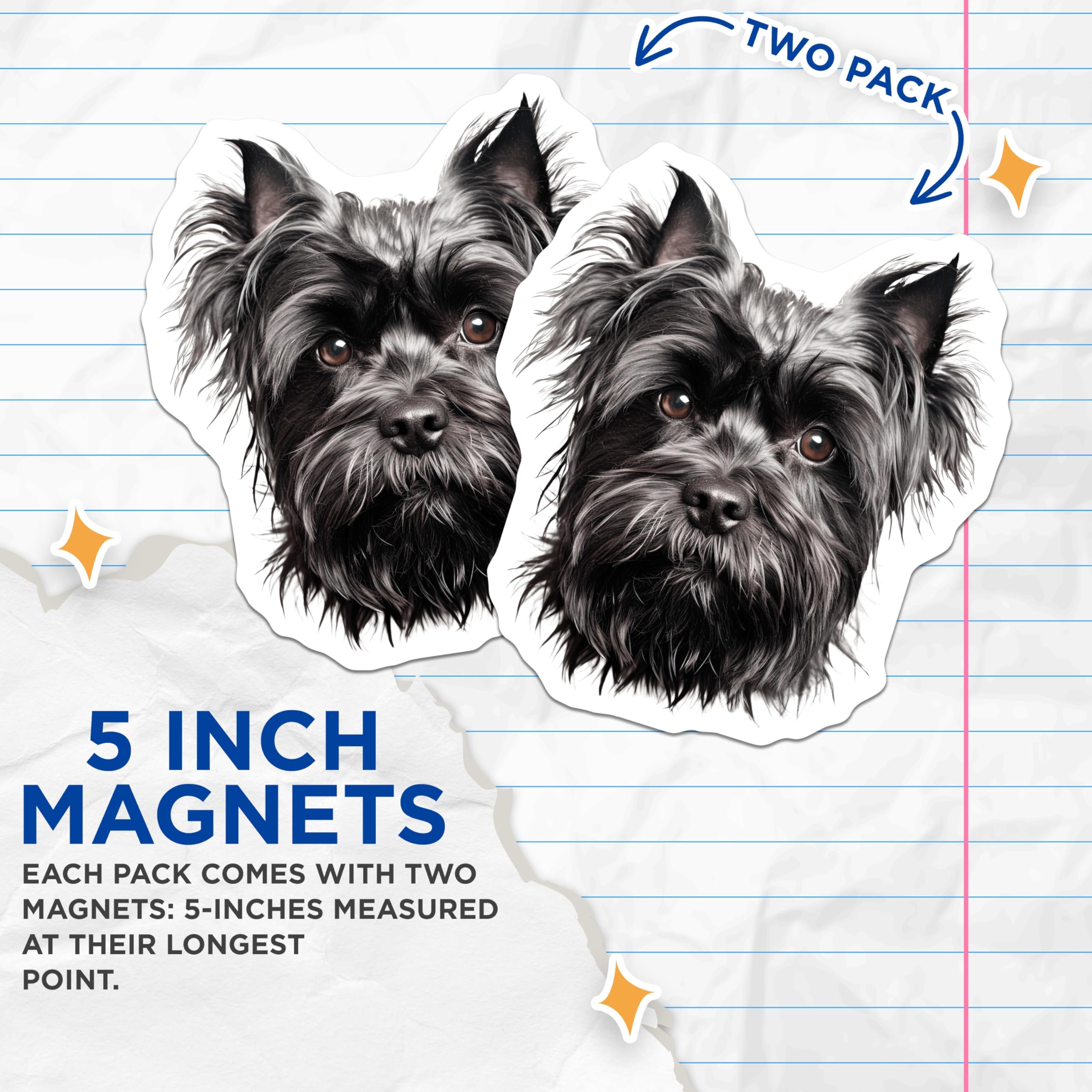 (2 Pack) Black Shaggy Terrier Dog Magnets - Pet Lover Fridge Decor - Cairn Yorkie Schnauzer Style Animal Artwork - 5 Inches On Longest Side - Thick Durable Magnet - Made in USA - MAG25617