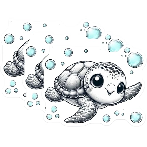 (3 Pack) Sea Turtle Decals - Cute Turtle Art - Laptop Decal - 3 Inches On Longest Side - Easy Peel & Apply - Made in USA - 3MCS0102