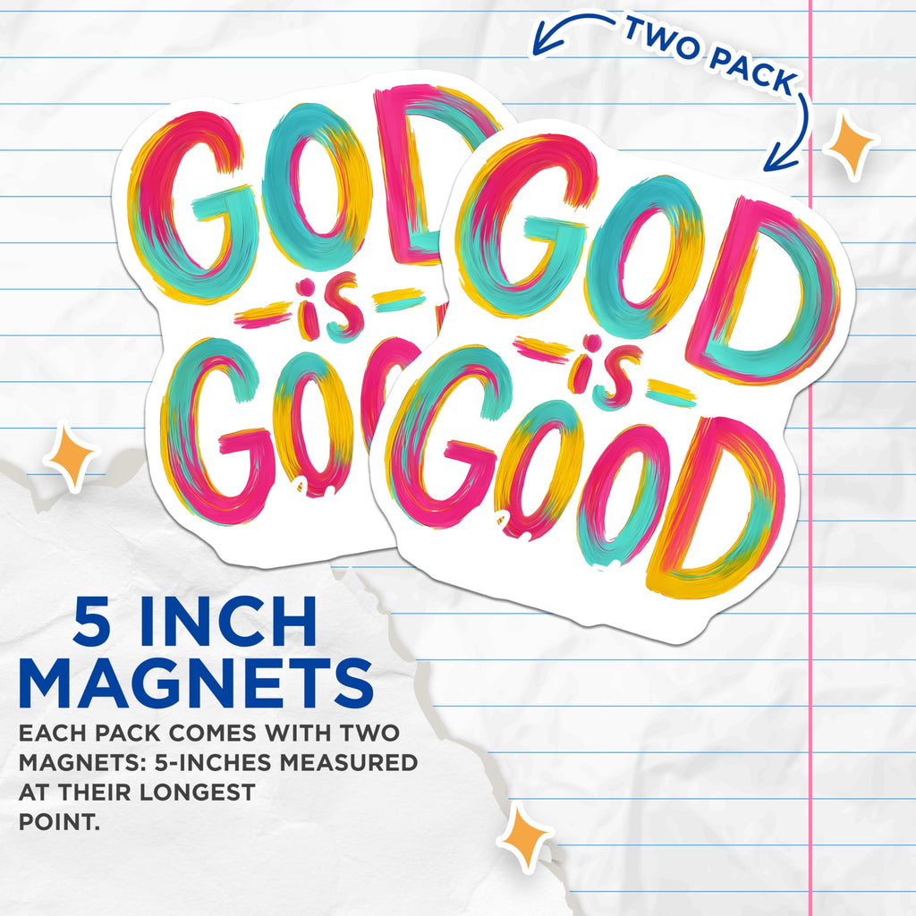 (2 Pack) God is Good Magnets - Christian Faith Decor - Inspirational Refrigerator Art - Religious Message Magnets - 5 Inches On Longest Side - Thick Durable Magnet - Made in USA - MAG28551