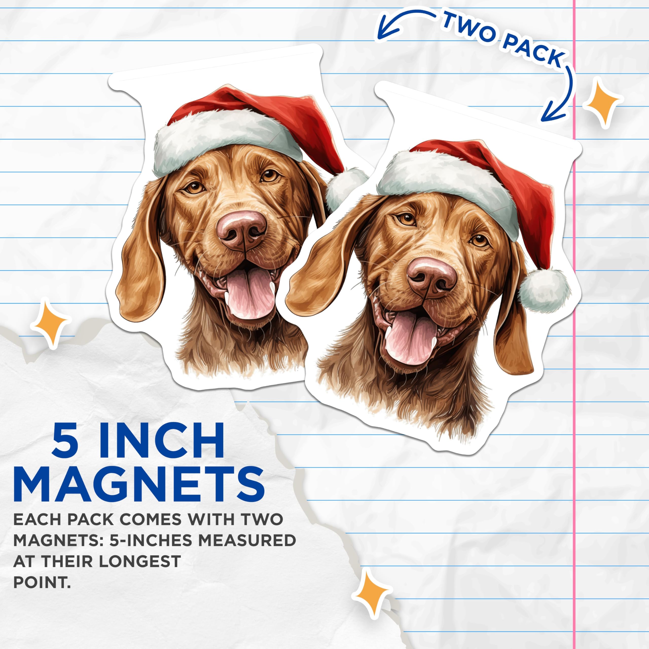 (2 Pack) Christmas Dog Magnets - Santa Hat Pet Decor - Festive Holiday Animal Refrigerator Magnet - 5 Inches On Longest Side - Thick Durable Magnet - Made in USA - MAG27656