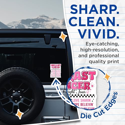 (2 Pack) Breast Cancer Awareness Stickers - The Fight Tour - Inspirational Words - Positive Motivation Decal - 5" On Longest Side - Sticks to Smooth Flat Surfaces - Made in USA - BMCS5822