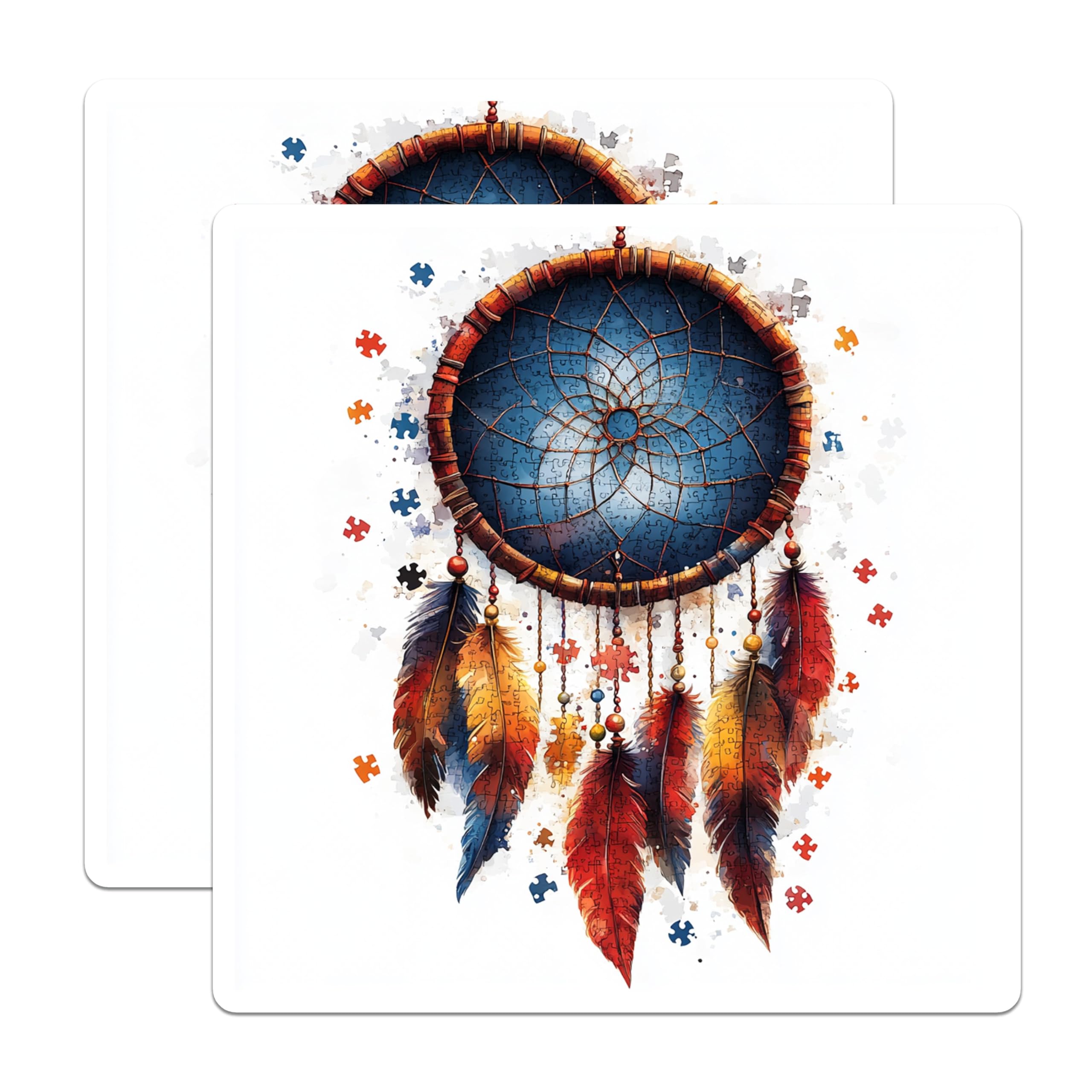 (2 Pack) Dreamcatcher Puzzle Magnets - Boho Feathers Art - Symbolic Decor for Home - 5 Inches On Longest Side - Thick Durable Magnet - Made in USA - MAG29126