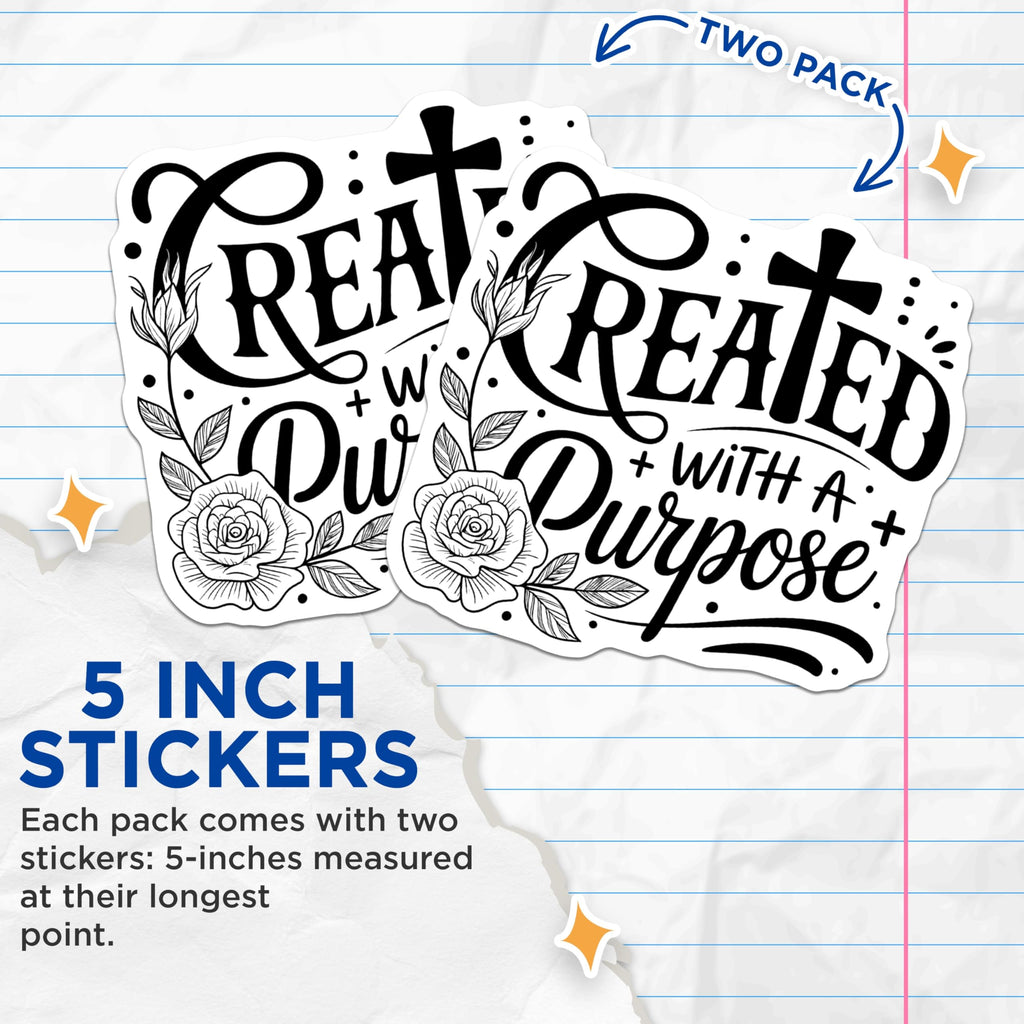 (2 Pack) Purpose Created Stickers - Religious Stickers - Inspirational Stickers - 5" On Longest Side - Sticks to Smooth Flat Surfaces - Made in USA - BMCS14427