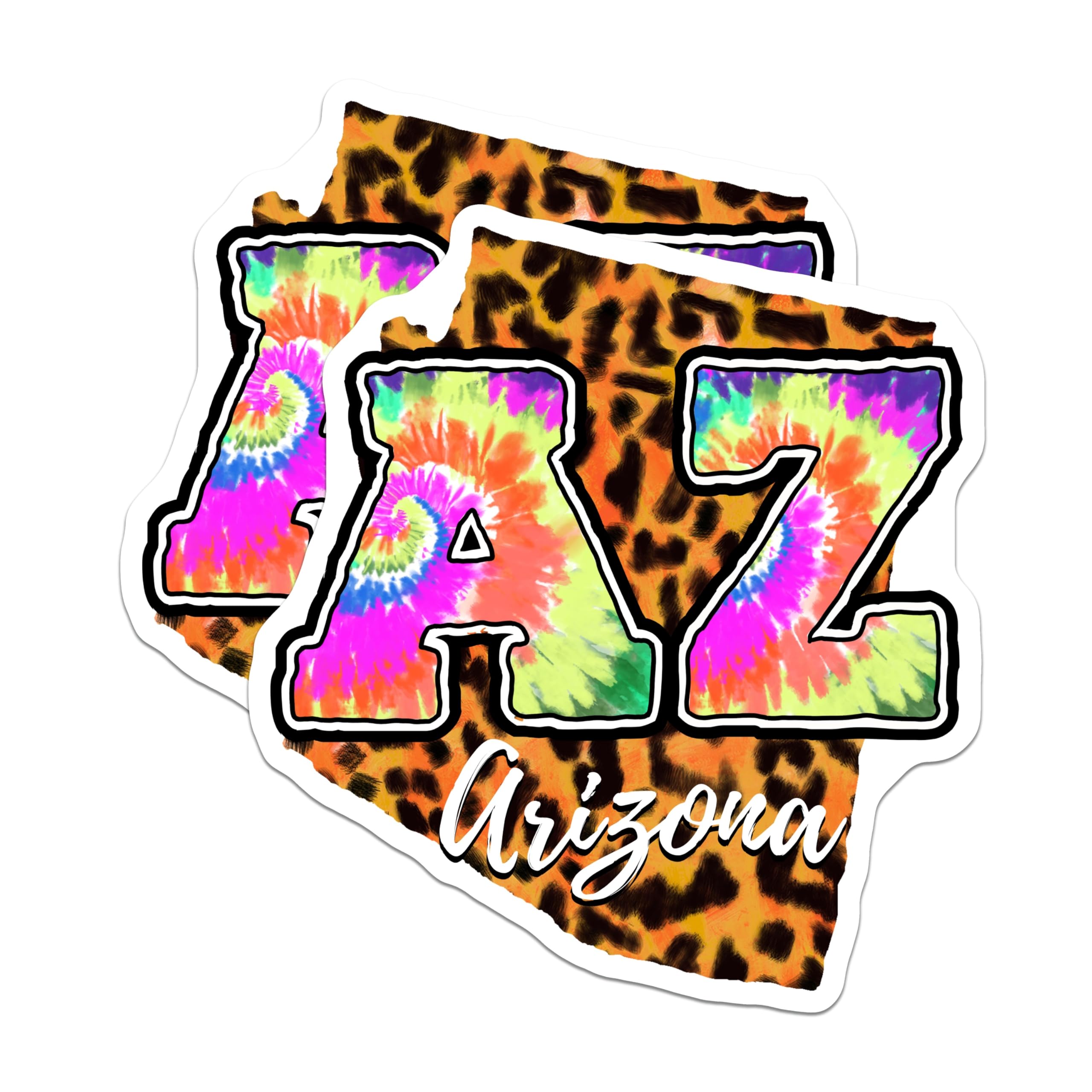 (2 Pack) Arizona Magnets - Tie Dye Design Magnets - Leopard State Magnets - 5" On Longest Side - Premium Magnet - for Cars, Refrigerators, Toolboxes, Lockers - Made in USA - MAG17786