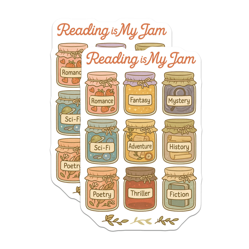 (2 Pack) Reading is My Jam Book Lover Magnets - Literary Reader Decor - Bookworm Library Fridge Magnets - 5 Inches On Longest Side - Thick Durable Magnet - Made in USA - MAG37123